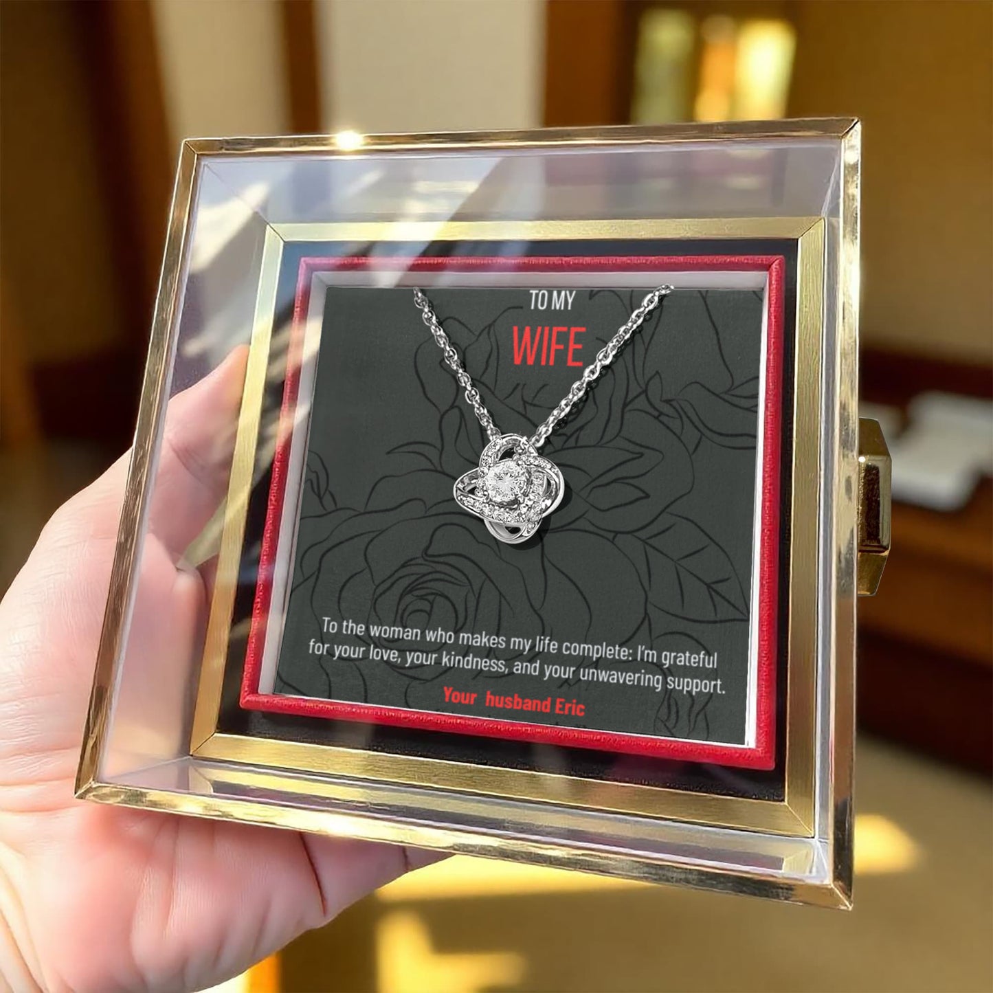 Gift for wife - Love Knot Necklace in rotating rose gift box - RRW04