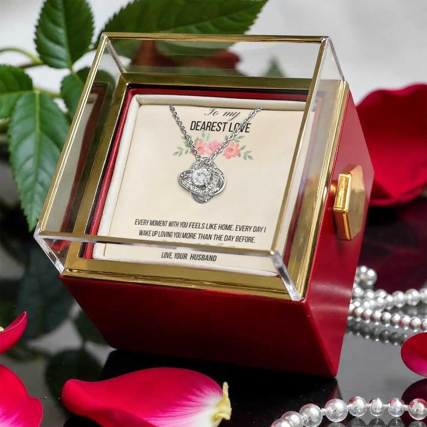 Love Knot Necklace in rotating rose gift box - Gift for wife - RRW01