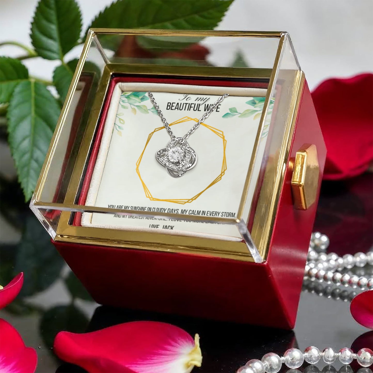 Love Knot Necklace in luxurious box with rose - perfect gift for wife - RRW03