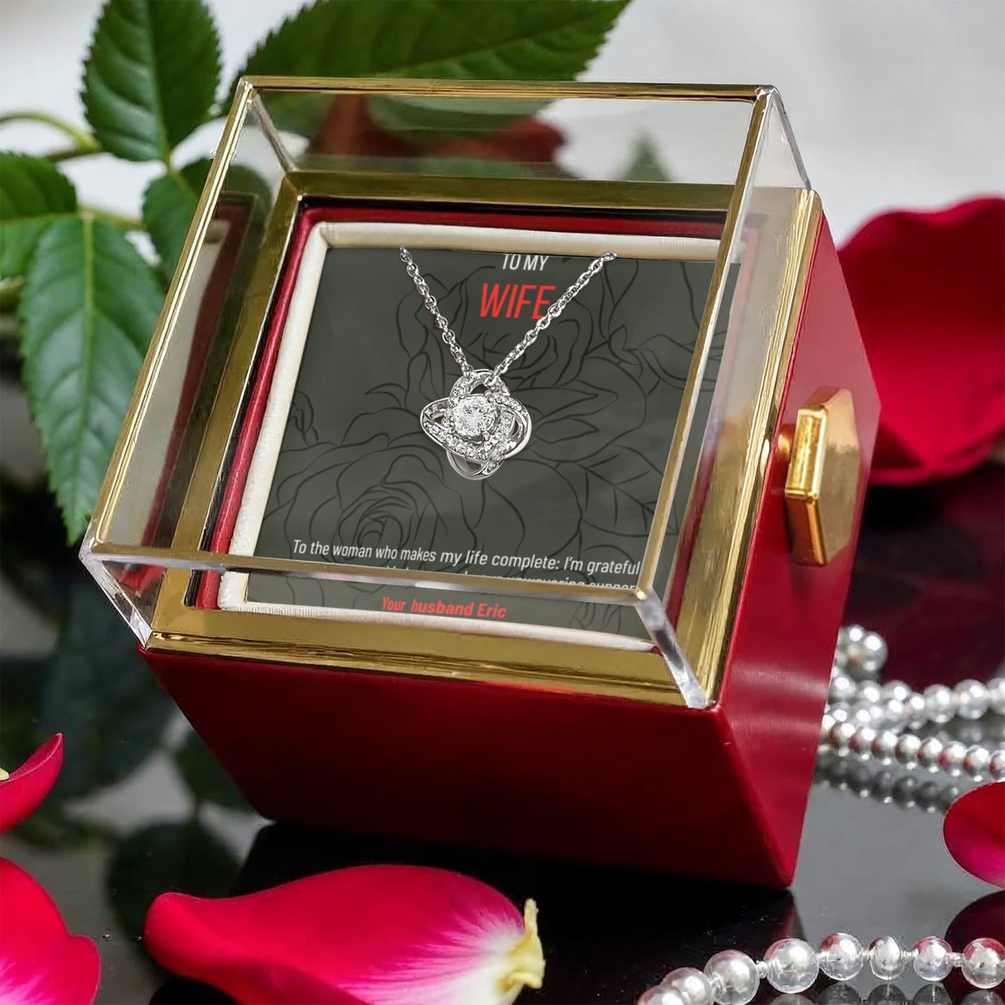 Gift for wife - Love Knot Necklace in rotating rose gift box - RRW04