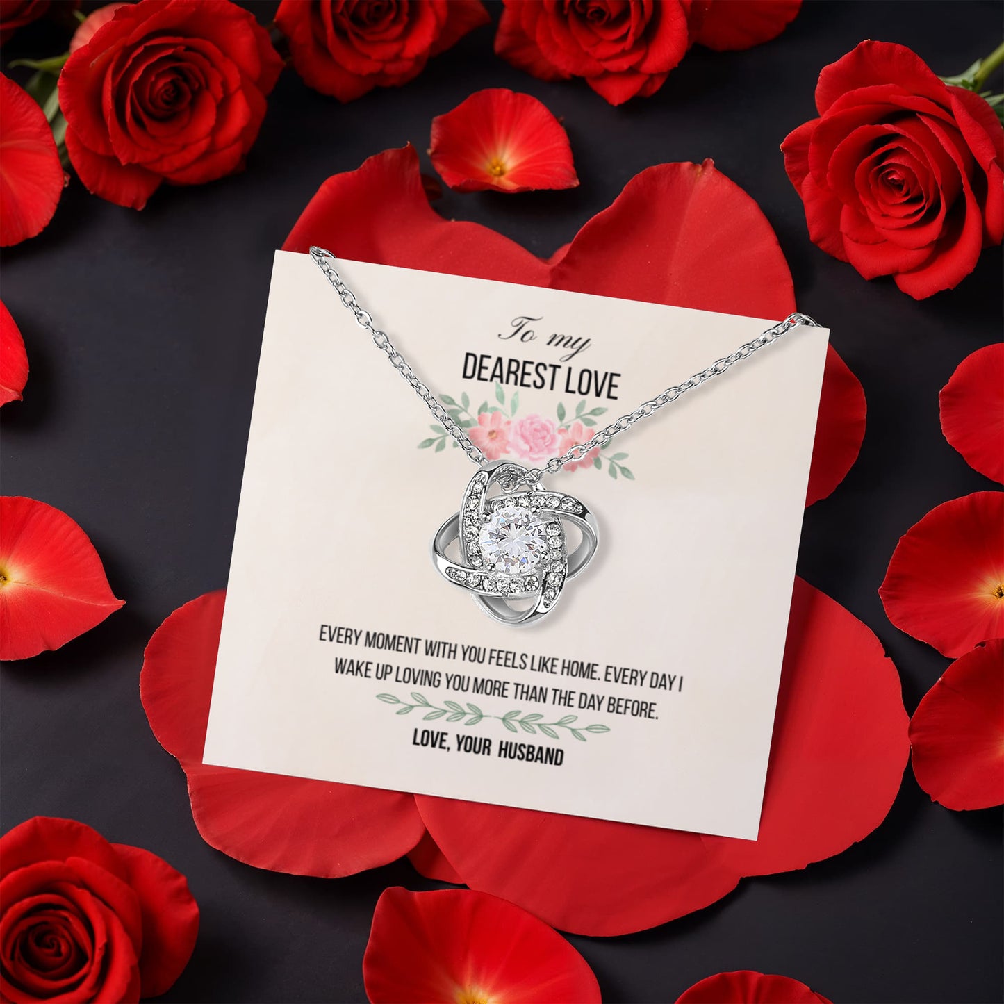 Love Knot Necklace in rotating rose gift box - Gift for wife - RRW01