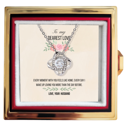 Love Knot Necklace in rotating rose gift box - Gift for wife - RRW01