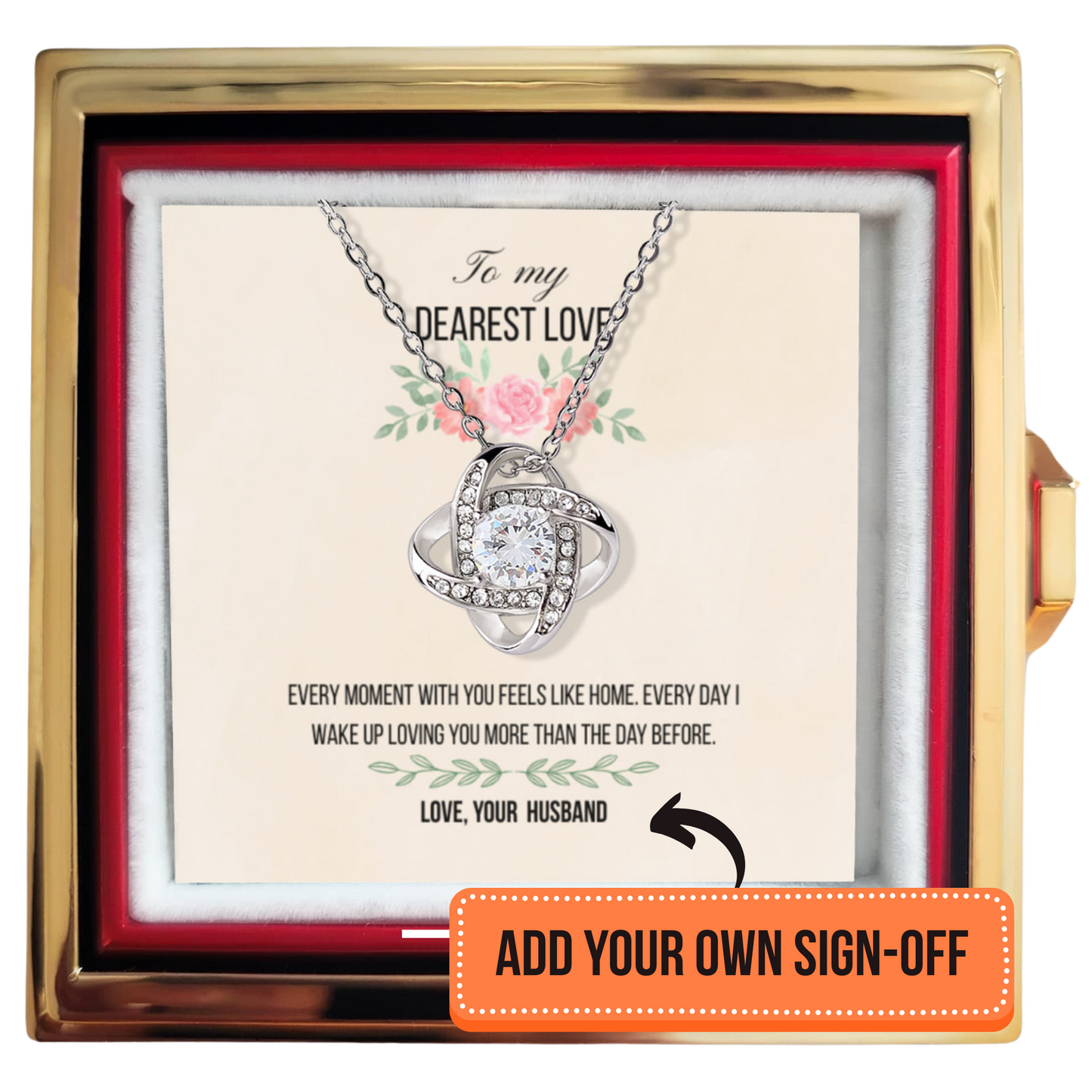 Love Knot Necklace in rotating rose gift box - Gift for wife - RRW01