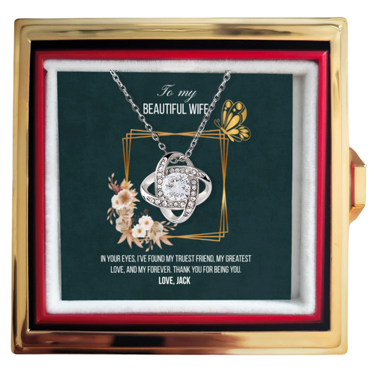 Love Knot Necklace with message card for wife in a gift box - RRW02