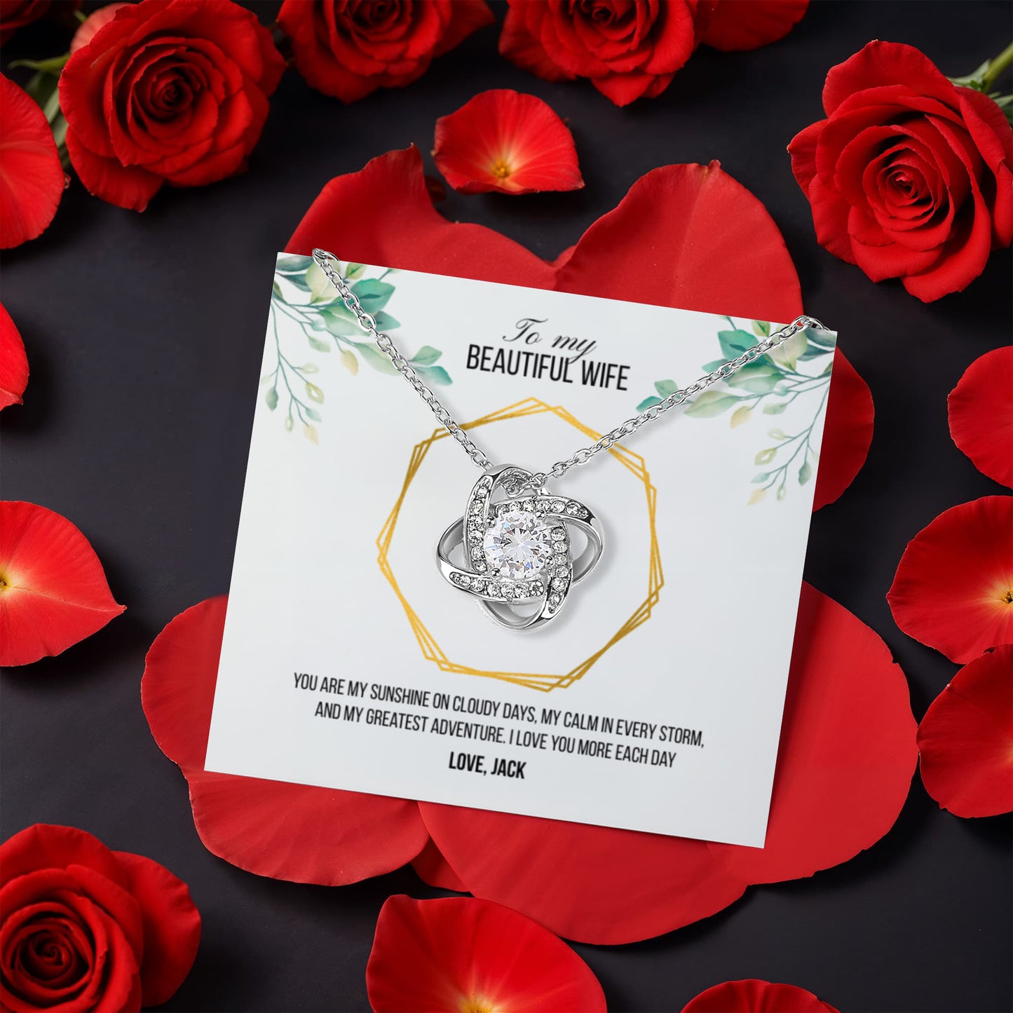 Love Knot Necklace in luxurious box with rose - perfect gift for wife - RRW03