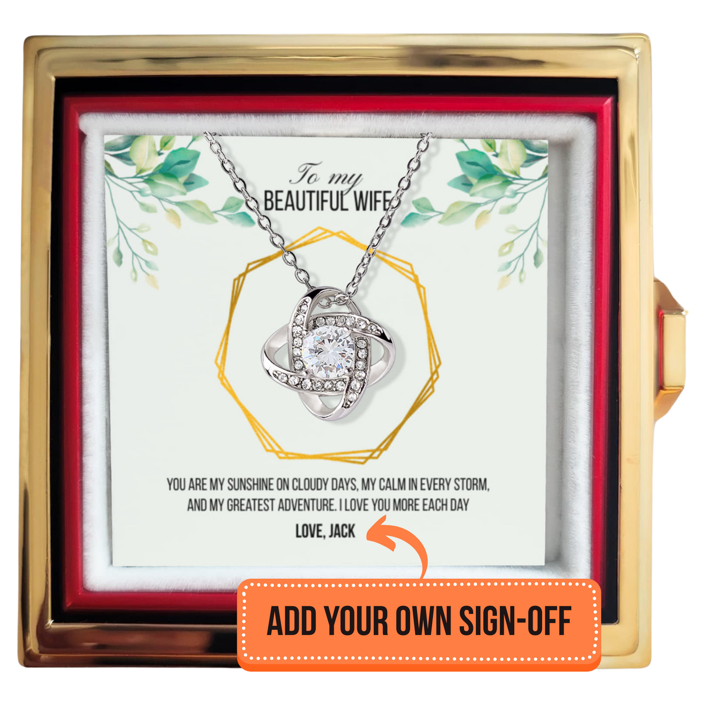 Love Knot Necklace in luxurious box with rose - perfect gift for wife - RRW03