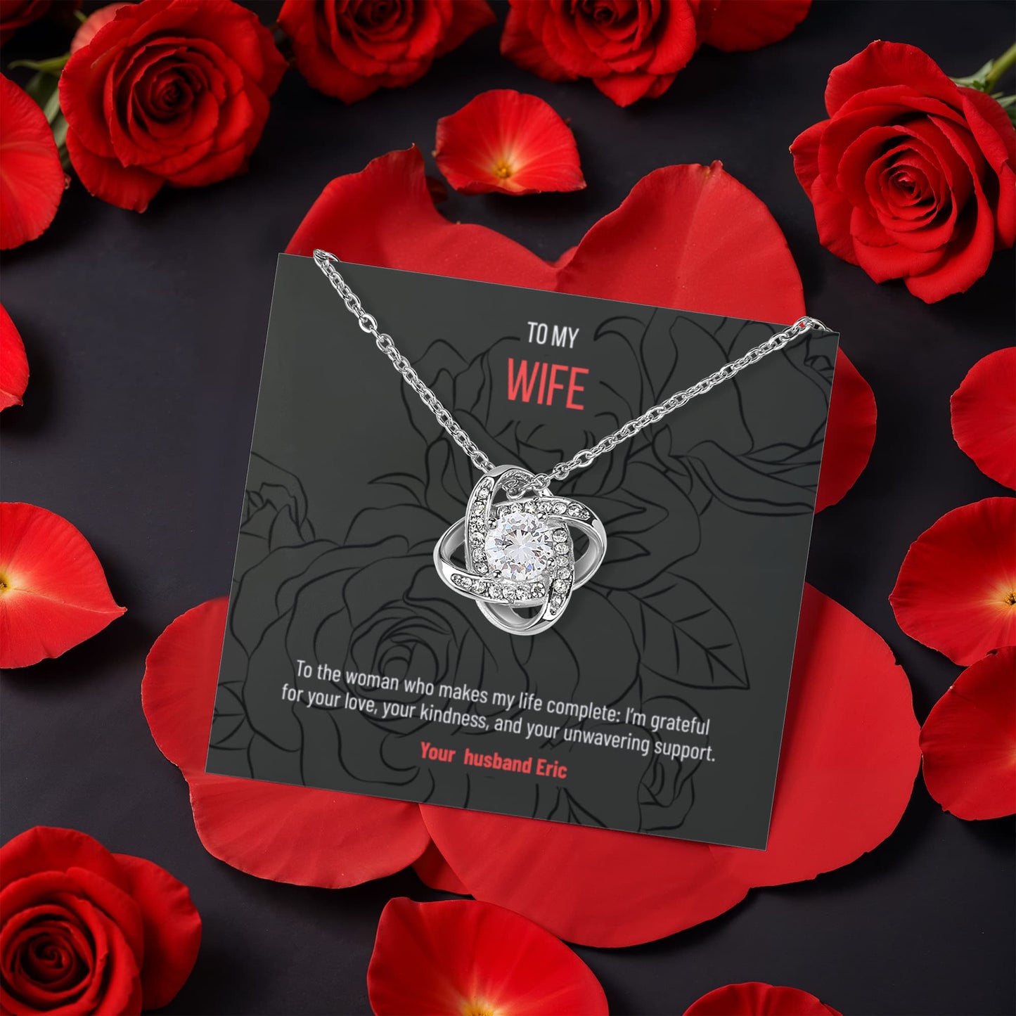 Gift for wife - Love Knot Necklace in rotating rose gift box - RRW04
