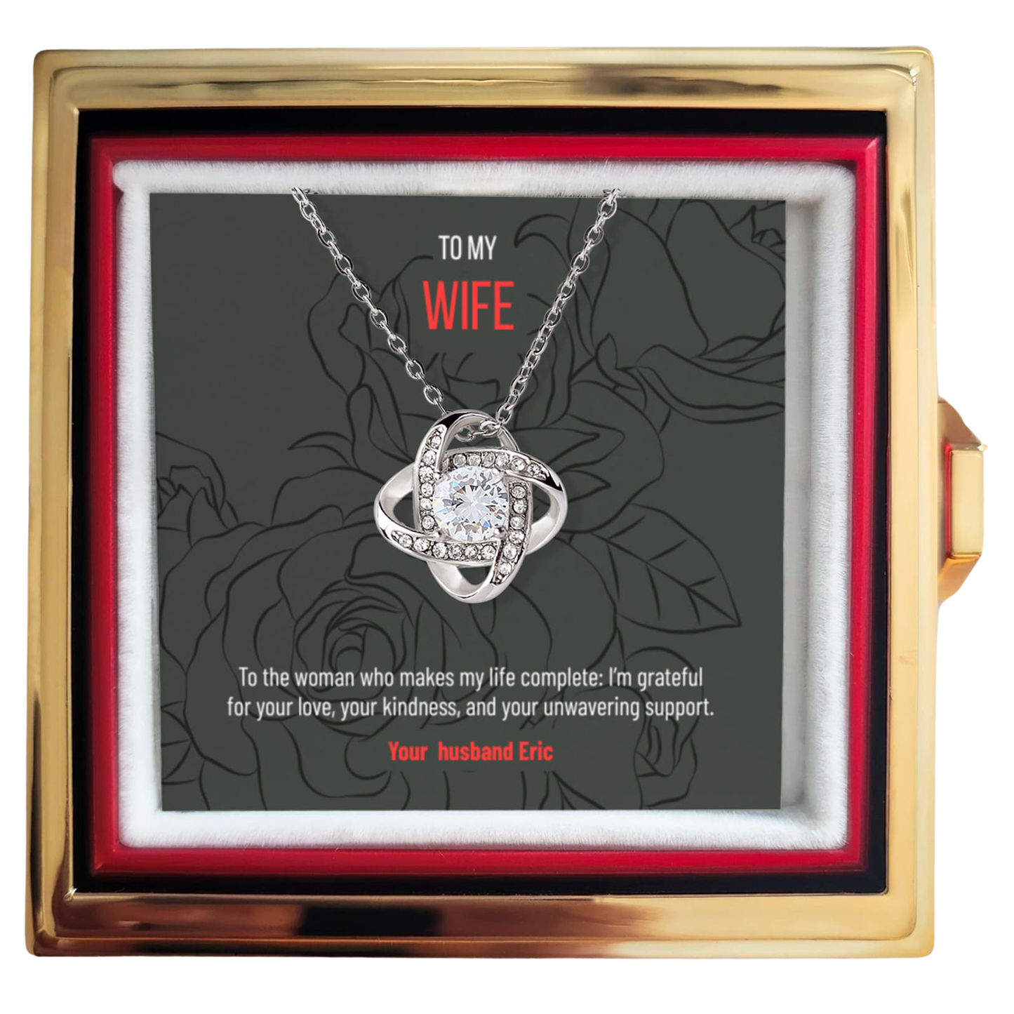 Gift for wife - Love Knot Necklace in rotating rose gift box - RRW04