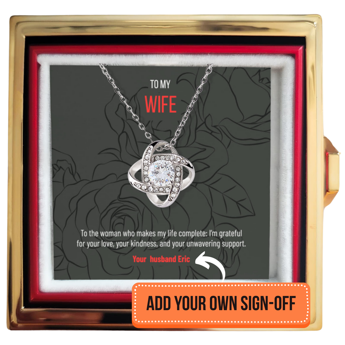 Gift for wife - Love Knot Necklace in rotating rose gift box - RRW04