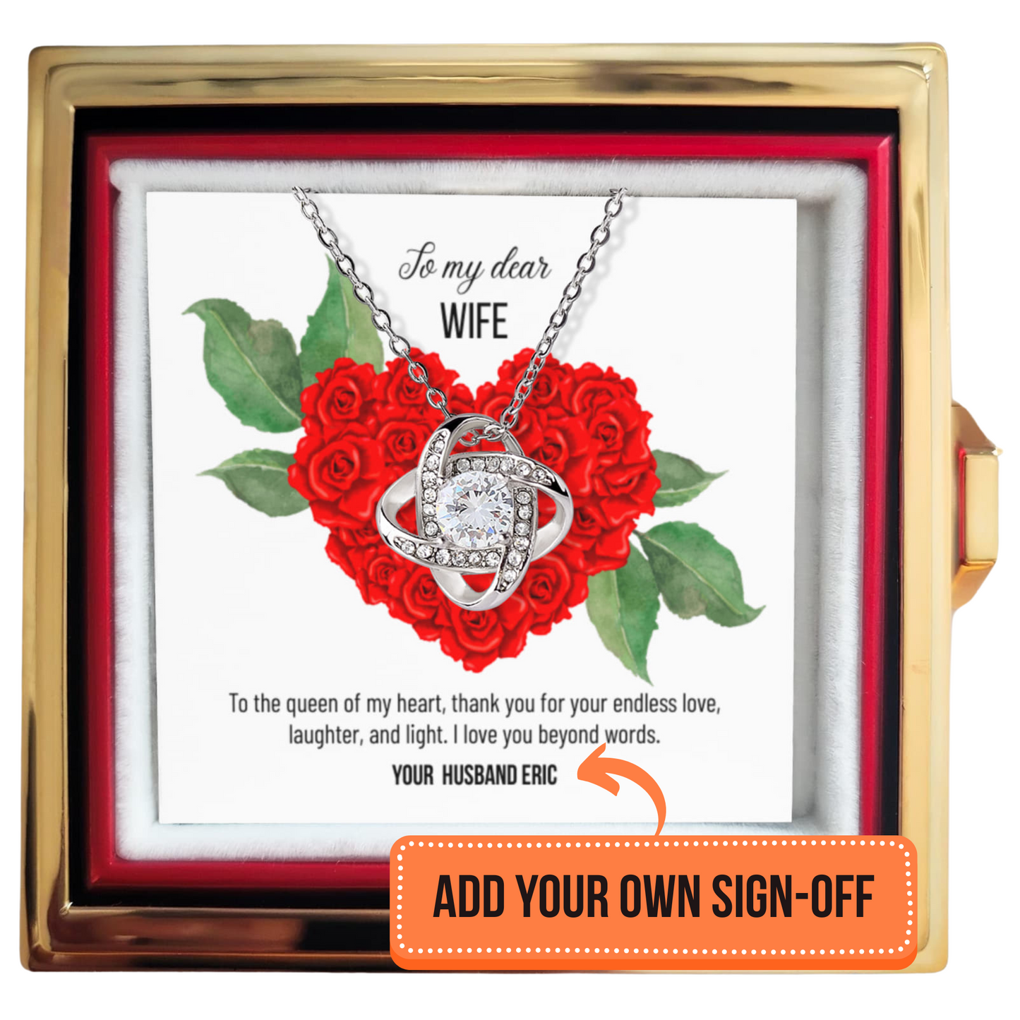 Meaningful gift for anniversary for wife - Love Knot Necklace in rotating box with rose - RRW05