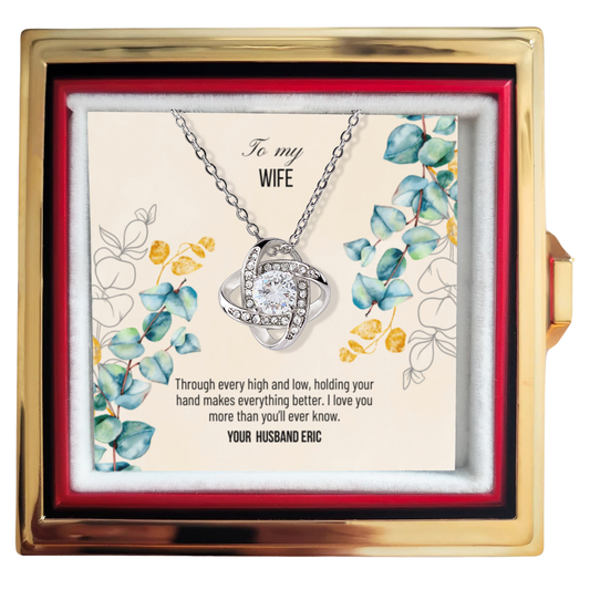 Love Knot Necklace with message card for wife in rotating rose gift box - RRW06